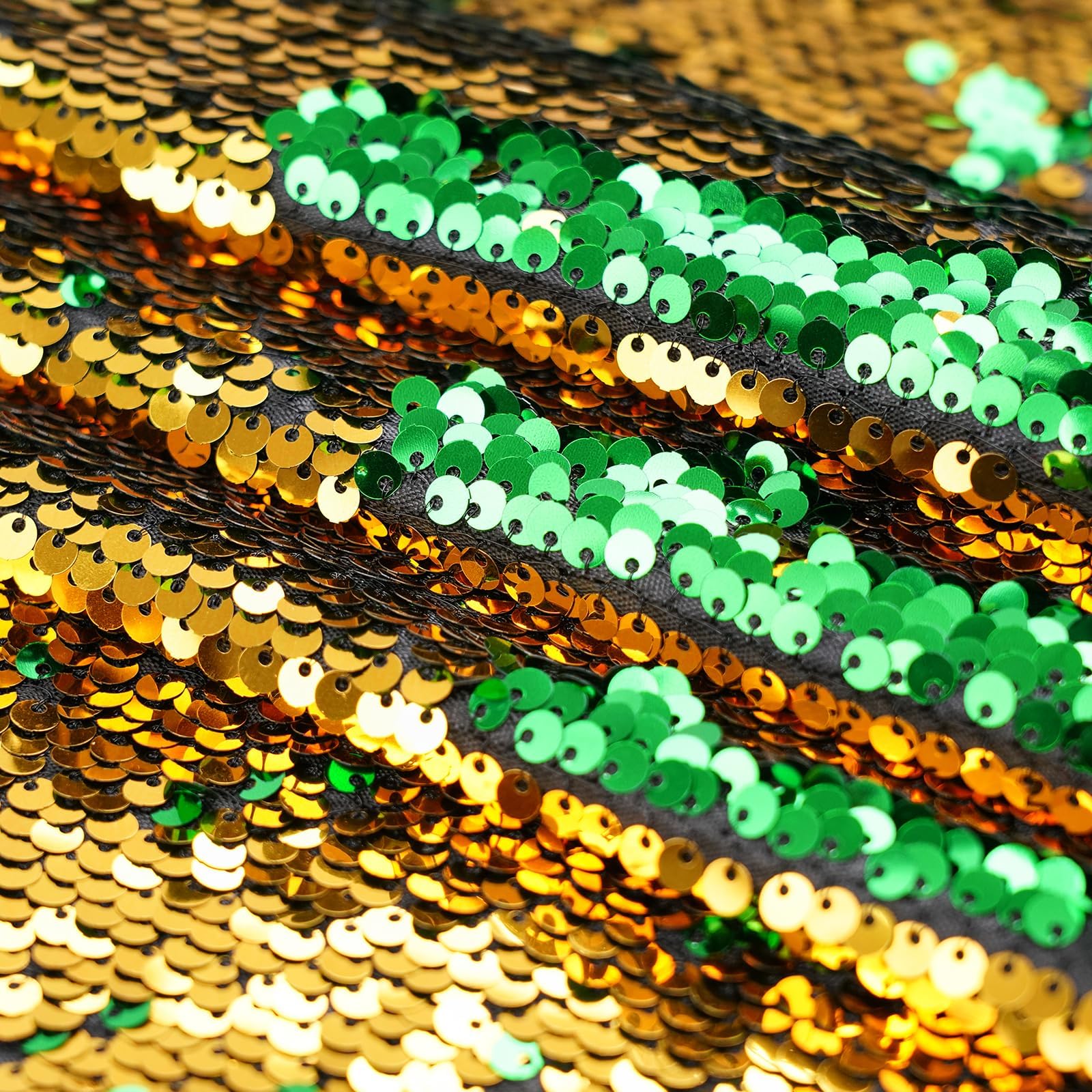 Mermaid Sequin Fabric - 1Yard 3Feet Green and Gold Sensory Wall Two Tone Flip Mermaid Reversible Sequin Fabric 5mm Glitter Fabric Great for Wedding Dress Clothing DIY