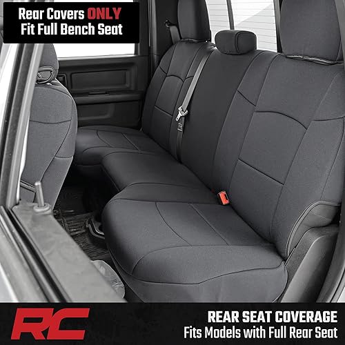 Vista 3 de Rough Country Neoprene Seat Covers for Dodge Ram (2019-2024) - UV & Water Resistant, Foam Padded Truck Seat Covers - Full Set, Black, Front & Rear