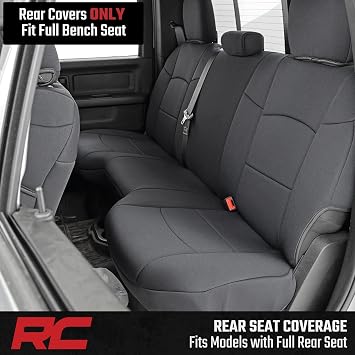 Rough Country Neoprene Seat Covers for Dodge Ram (2019-2024) - UV & Water Resistant, Foam Padded Truck Seat Covers - Full Set, Black, Front & Rear