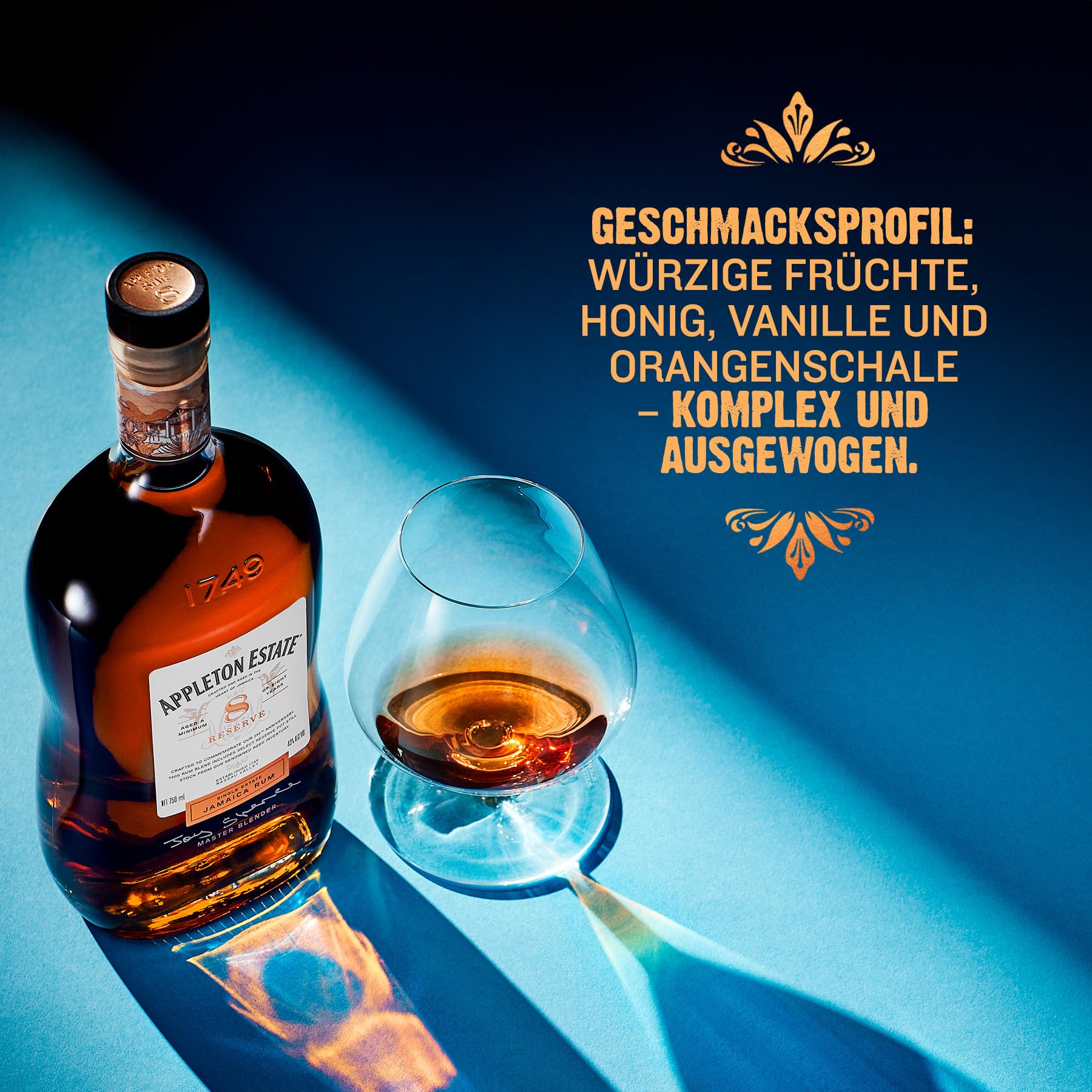 Appleton Estate Reserve Blend 8 Years Old - 8 Jahre gereifter, gold-brauner Jamaica Rum, zum pur Genießen oder für Cocktails - 1 x 0,7 l