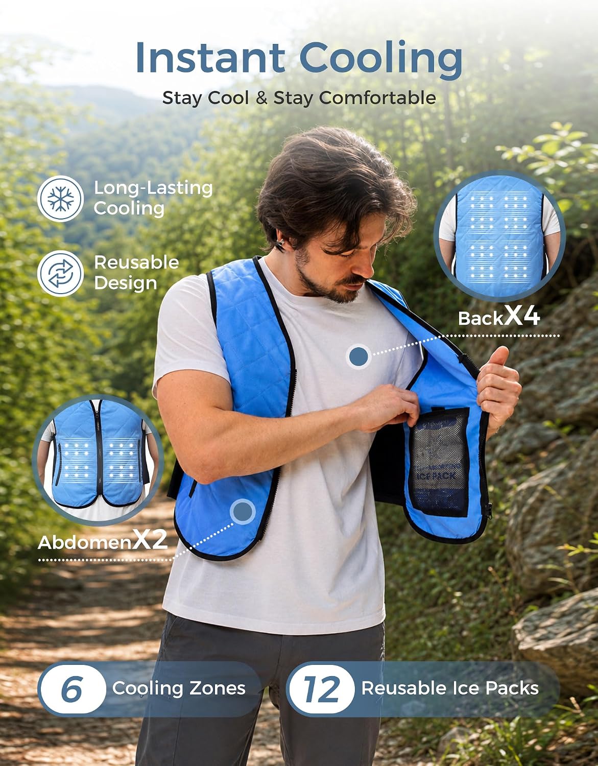 HENNCHEE Cooling Vest with Pockets 12 PCS Gel Ice Pack Vest Adjustable Fit Ice Jacket