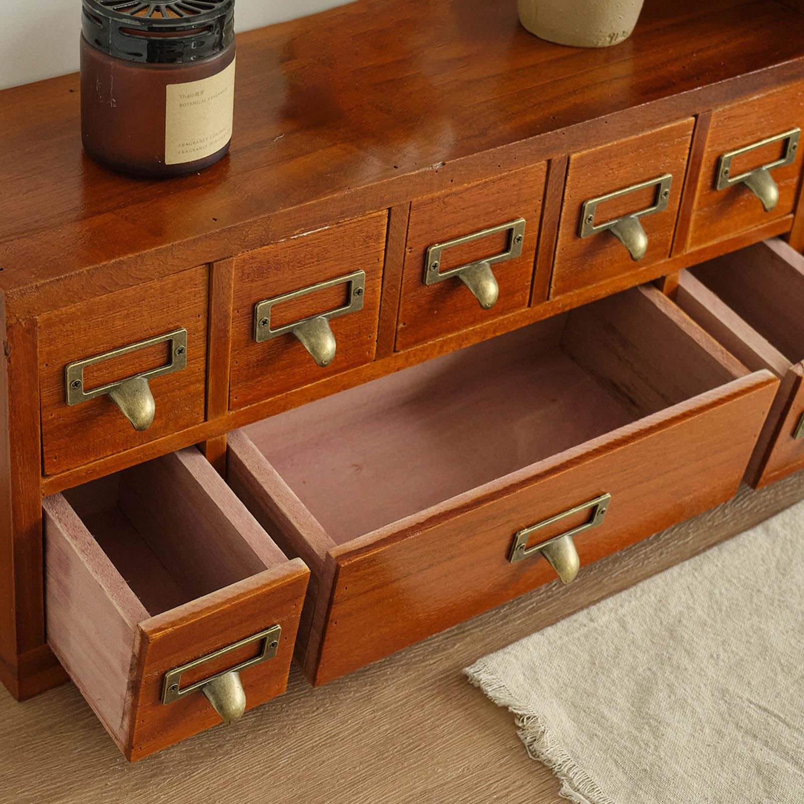 Organizer da scrivania in legno con 7 cassetti, realizzato a mano, per cancelleria, cosmetici e forniture per ufficio, piccoli oggetti
