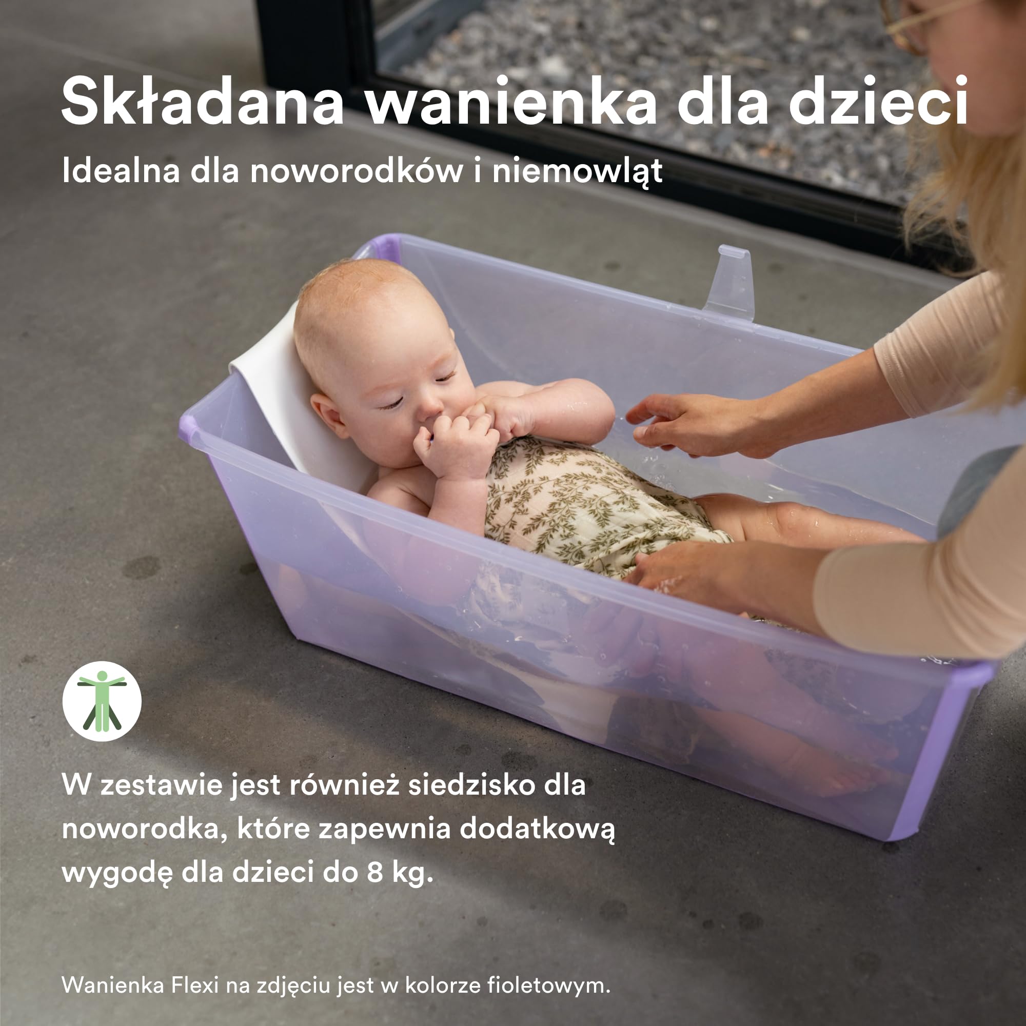 Wanienką Stokke Flexi (piaskowy beż) z siedzenie dla noworodka - trwała i łatwa w przechowywaniu - wygodna do użycia w domu i podróży - do 48 miesiąca życia