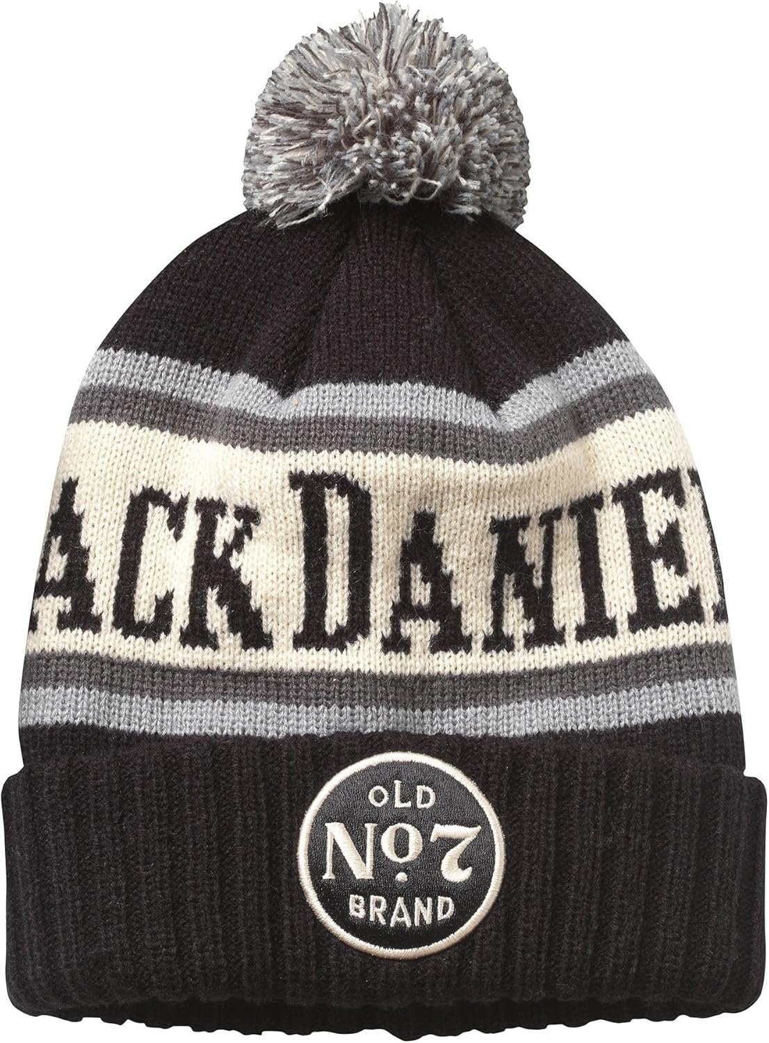 AMERICAN NEEDLE Jack Daniels Whiskey Pillow Line Knit Beanie, Black/Ivory/Cool Grey (23012A-JACKD-BKIVCG)