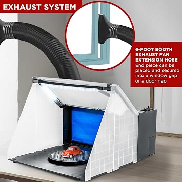 Master Airbrush Portable Airbrush Spray Booth Station with LED Lights, 25W Fan, Turntable & 6' Exhaust Hose, 16.5x19x13.5 Hobby Airbrush Booth for Painting, Models, Arts, Crafts, Cakes