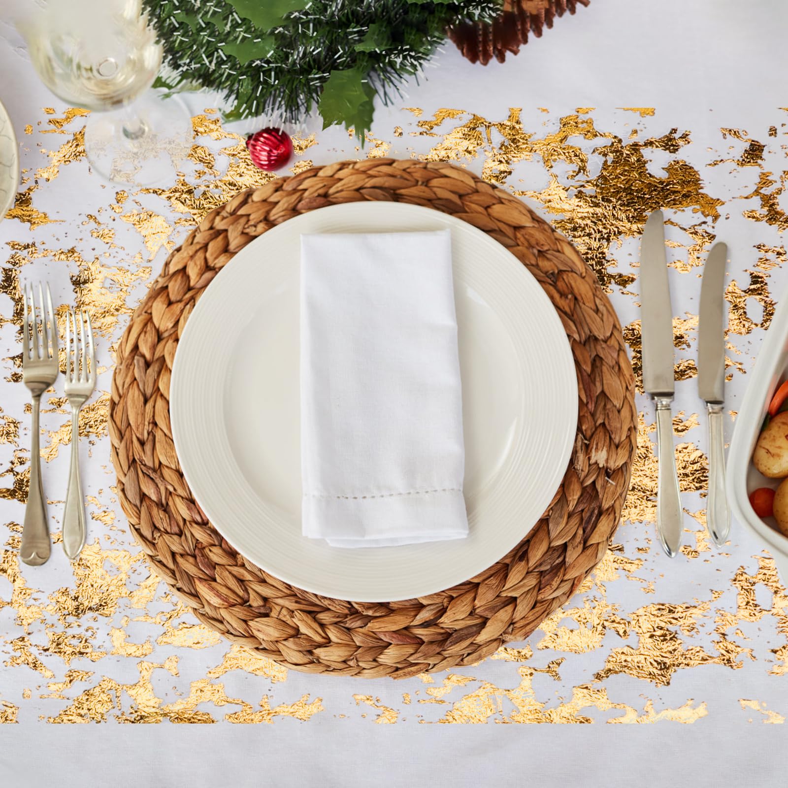 Runner da Tavolo, 28cm*15m Runner da Tavolo Dorato con 2 Natri Dorati Runner Decorativo in Poliestere Table Runner Decorazioni Eleganti per Tavolo per Casa Matrimonio Festa Compleanni