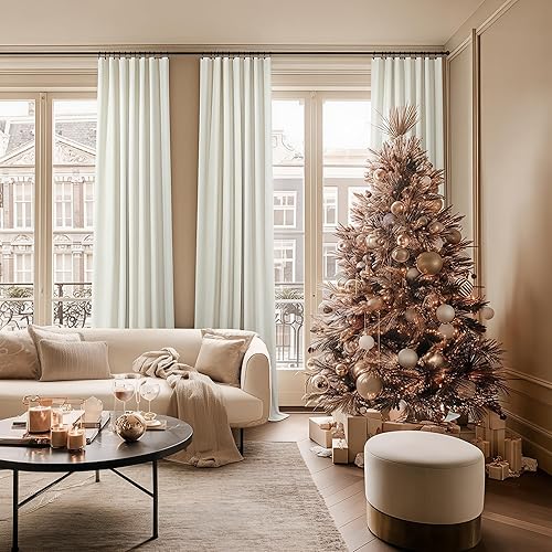 Miniatura 2 de Cortinas opacas de mezcla de lino crema de 84 pulgadas de largo, 2 paneles con pestaña trasera, aislamiento térmico, cortinas de bloqueo de luz