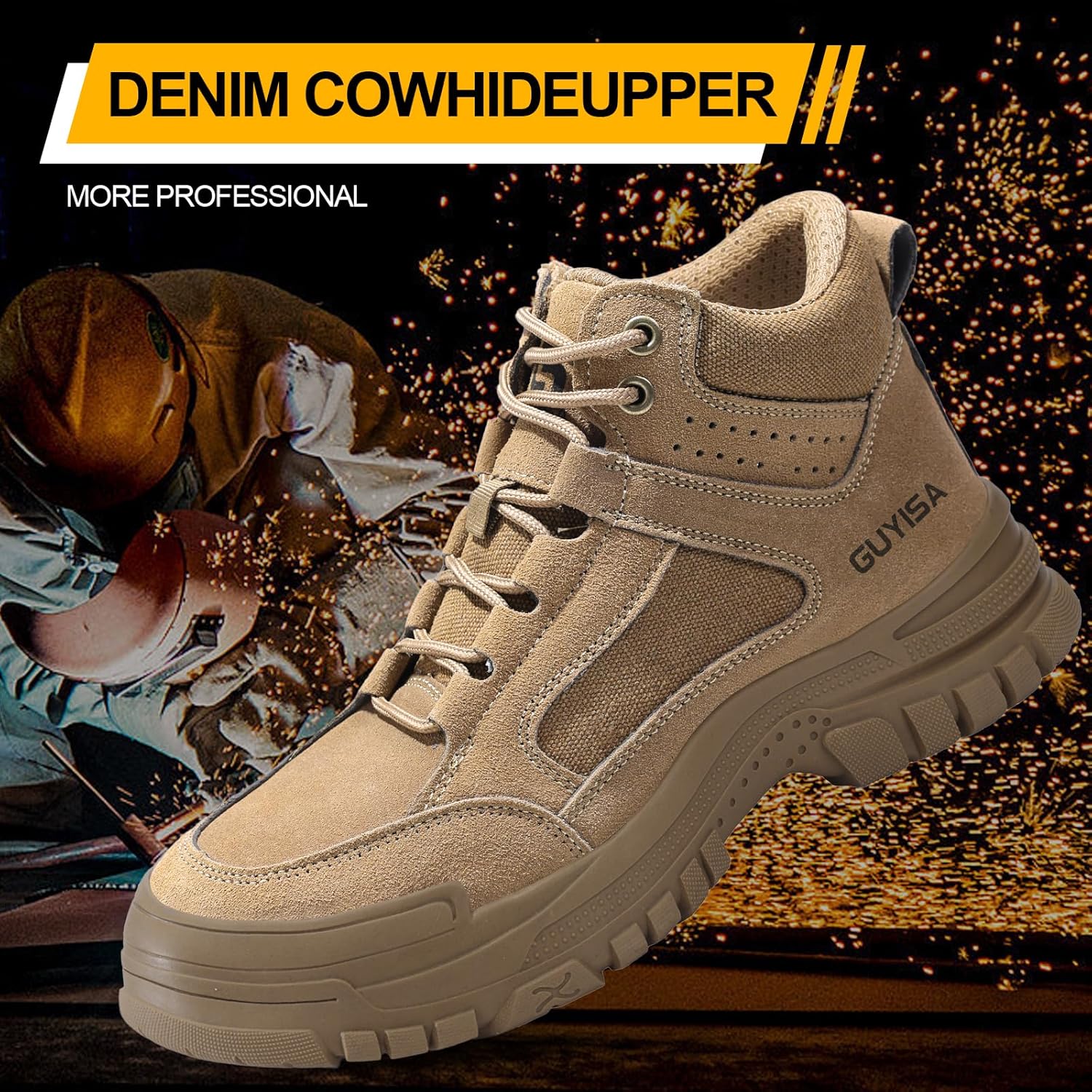 Work Boots for Men,Indestructible Steel Toe Shoes,Breathable High Top Steel Toe Boots for Men,Non Slip Lightweight Safety Work Shoes. - Image 5