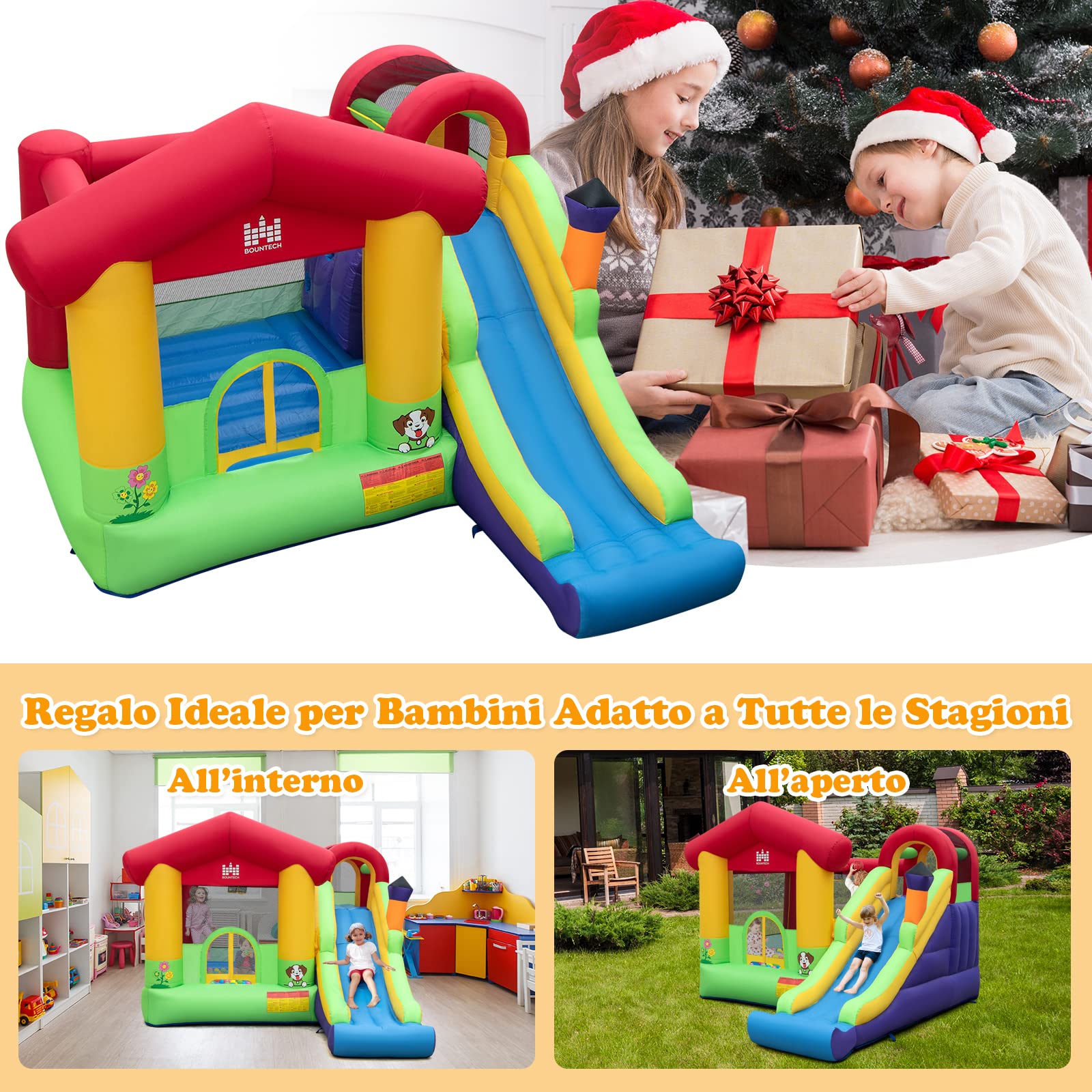 COSTWAY Castello Gonfiabile per Bambini, Casa Gonfiabile con Scivolo, Trampolino e Canestro da Basket, 50 Palline Colorate e Soffiatore, Con Borsa di Trasporto e Kit di Riparazione, 325 x 290 x 205 cm