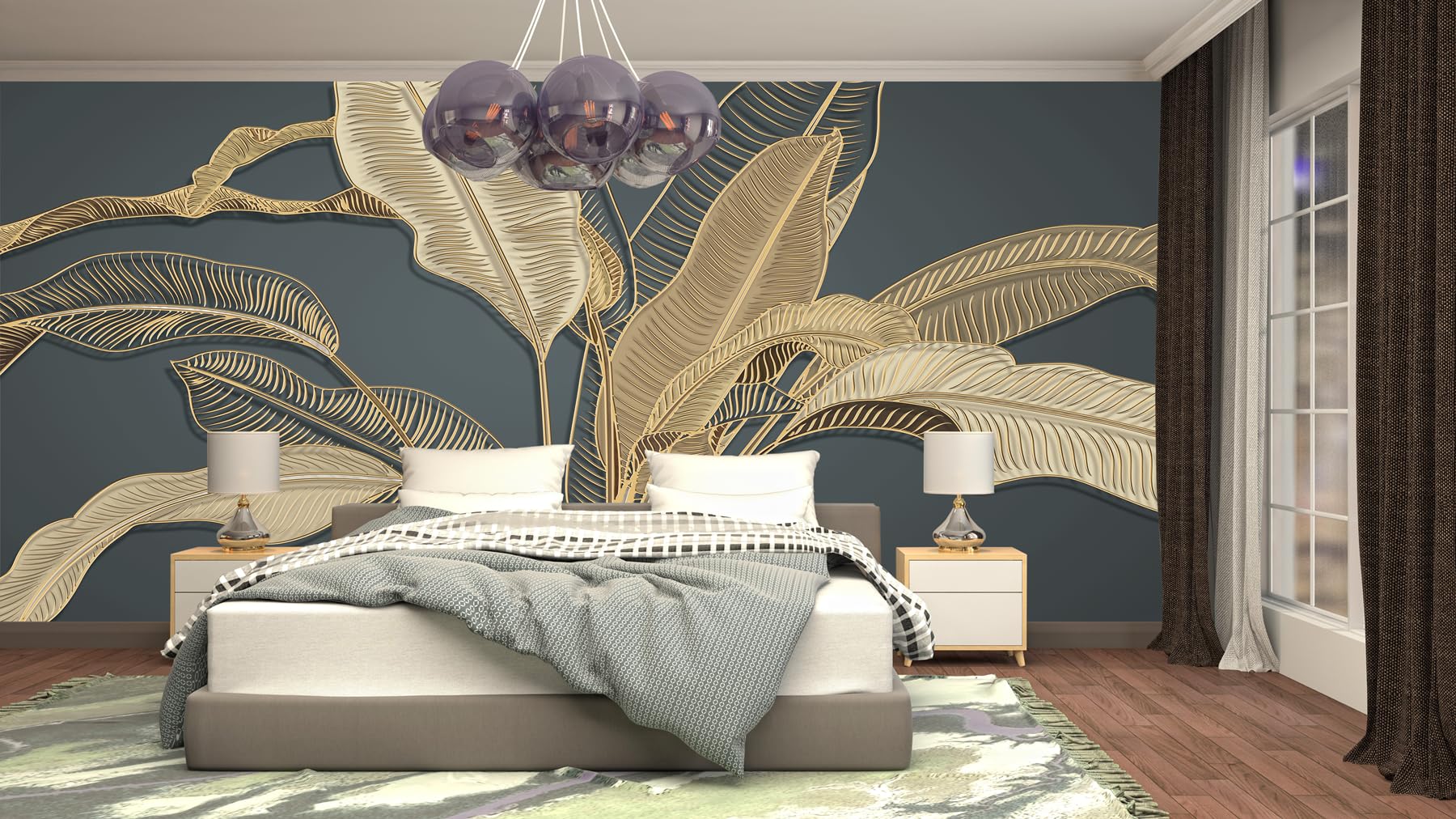 Papier Peint Panoramique 3D, Feuille de Banane, Matériel de Soie, Taille Personnalisée Disponible, Tapisserie Panoramique, Pour Salon Chambre Décoration Murale, 355x250cm