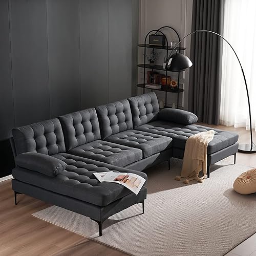 Miniatura 7 de VERYKE Sofá seccional para sala de estar, sofá modular moderno en forma de U con botones copetudos con diván doble, sofá con patas de metal para