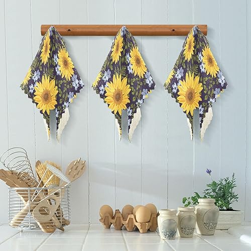 Miniatura 5 de Seamless Pattern Sunflowers Towels for Drying Dishes Camping Tea Towel Set Cotton Dish Towels Absorbent Kitchen Tie Hand Towels