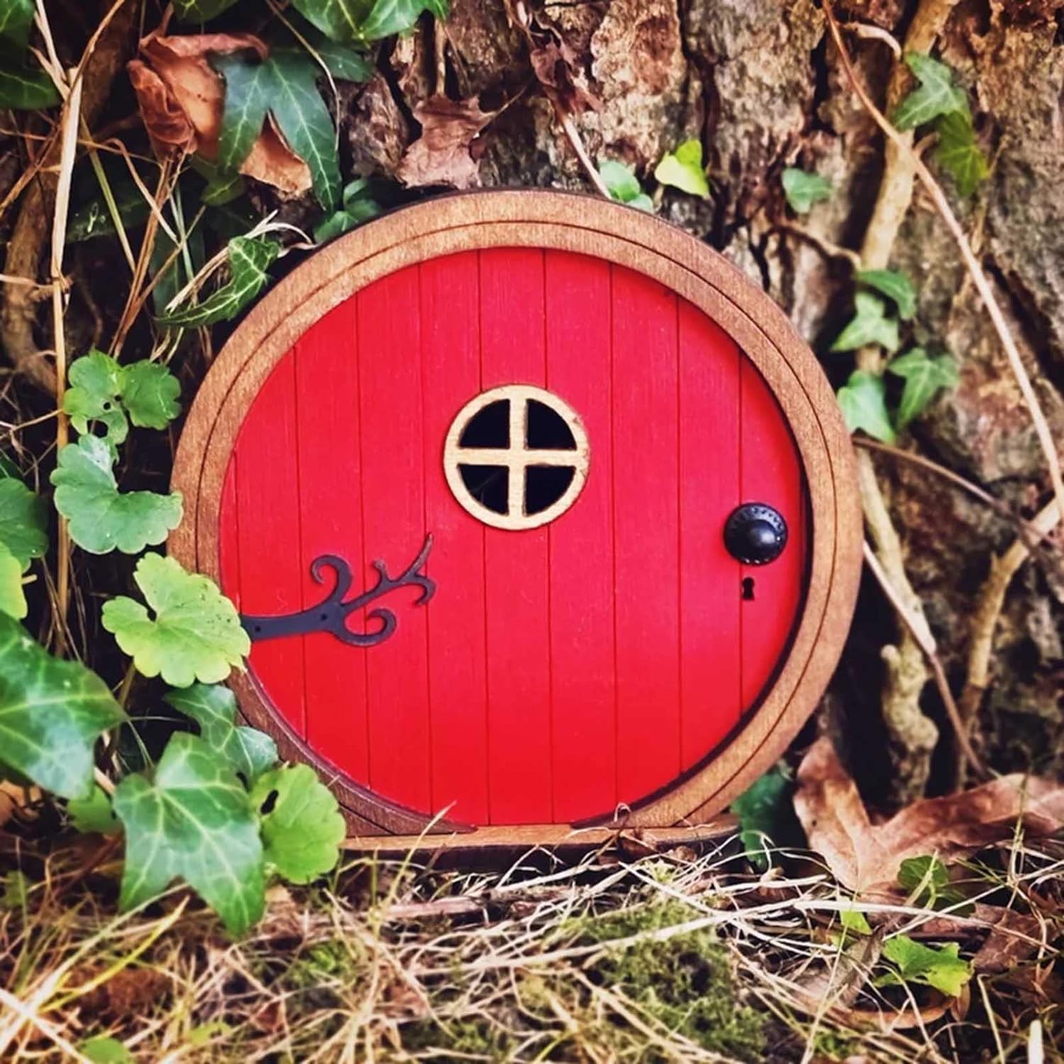 Txuolin Red Fairy Garden Door For Tree, Mini Fairy Garden Sculpture Lawn Ornament Decor, Doors For Trees Outdoor Trunk, Fairytale Tiny House Doors Gift, Fairytales Decoration
