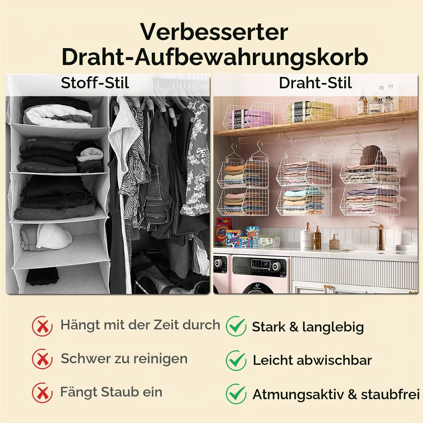 Metall Hängeregal 6 Etagen, Stapelbare Schrankorganizer, Stabil und Platzsparend Hängsregal, Ideal für Studentenwohnheim und Wohnmobil, Weiß