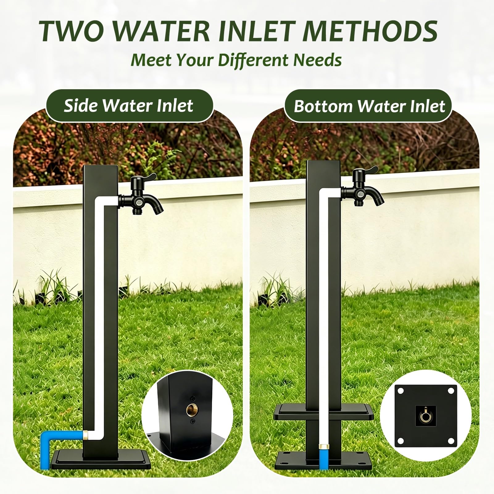 Grifo independiente exterior, columna de agua montada en el piso con soporte para manguera, grifo de jardín vertical negro hidrante de patio anticongelante para lavado de riego(B,Height: 60cm/23.6in)