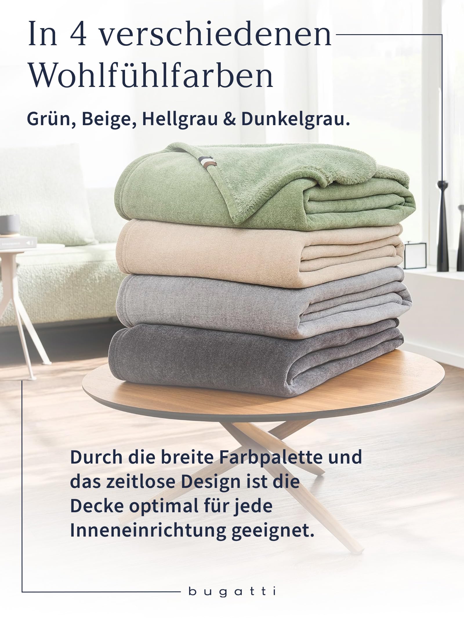 bugatti Decke Doppio Soft 160x220 - Polyesterflausch kuschelig, warm & waschbar, XXL Kuscheldecke grün