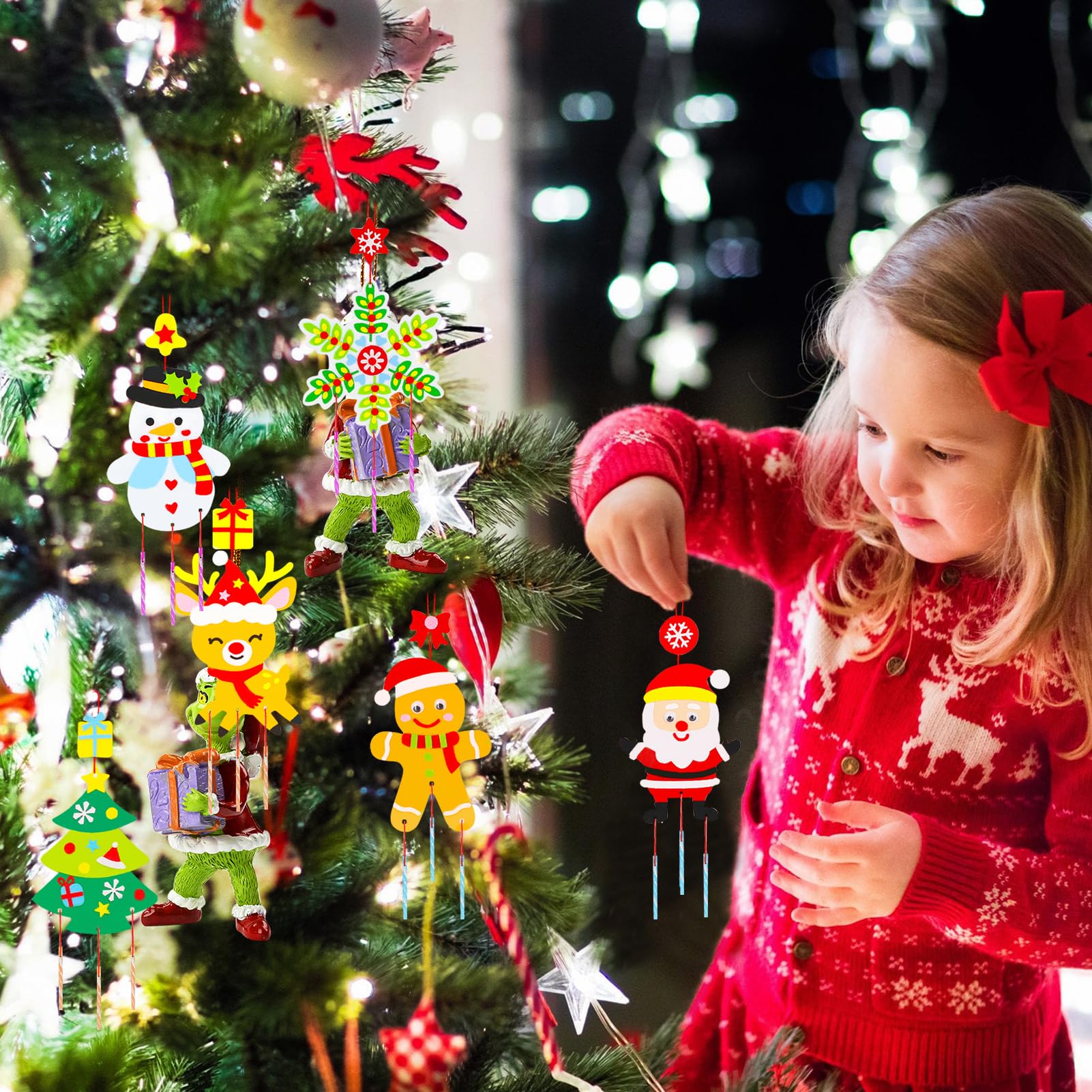 6-teiliges Weihnachts-Bastelset Aus Filz, Inkl. Anhänger (Weihnachtsmann, Baum, Schneemann, Elch, Lebkuchen, Schneeflocke) Für Kinder