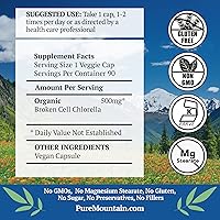 Vista 2 de Pure Mountain Botanicals Broken Cell Wall Chlorella Cápsulas - 90 cápsulas veganas kosher ahora con 500 mg de polvo orgánico de Chlorella