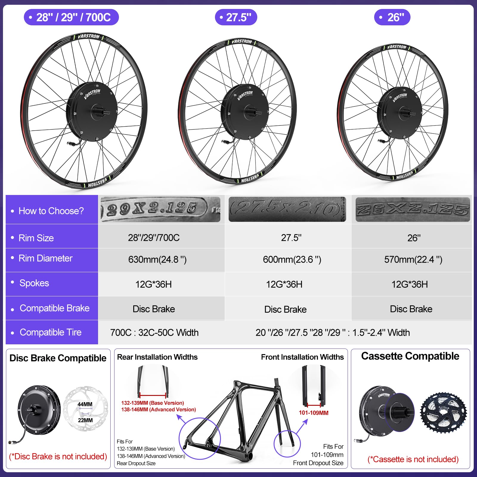 48V Kit Conversione Bici Elettrica 26 27,5 29 Motore Anteriore Posteriore | JYLT Kit di Conversione Bici Elettrica con Batteria Opt -Motore Brushless Ad Ingranaggi Per Cassetta Città Mountain Bike