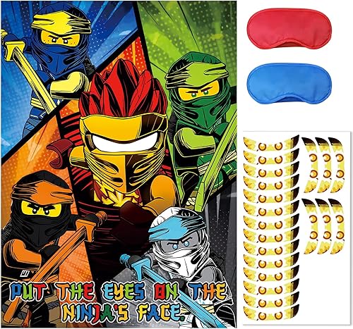 Miniatura 2 de Suministros de fiesta de cumpleaños con temática ninja, recuerdos de fiesta ninja, calcomanías de ninja, póster más grande con 20 calcomanías, 2