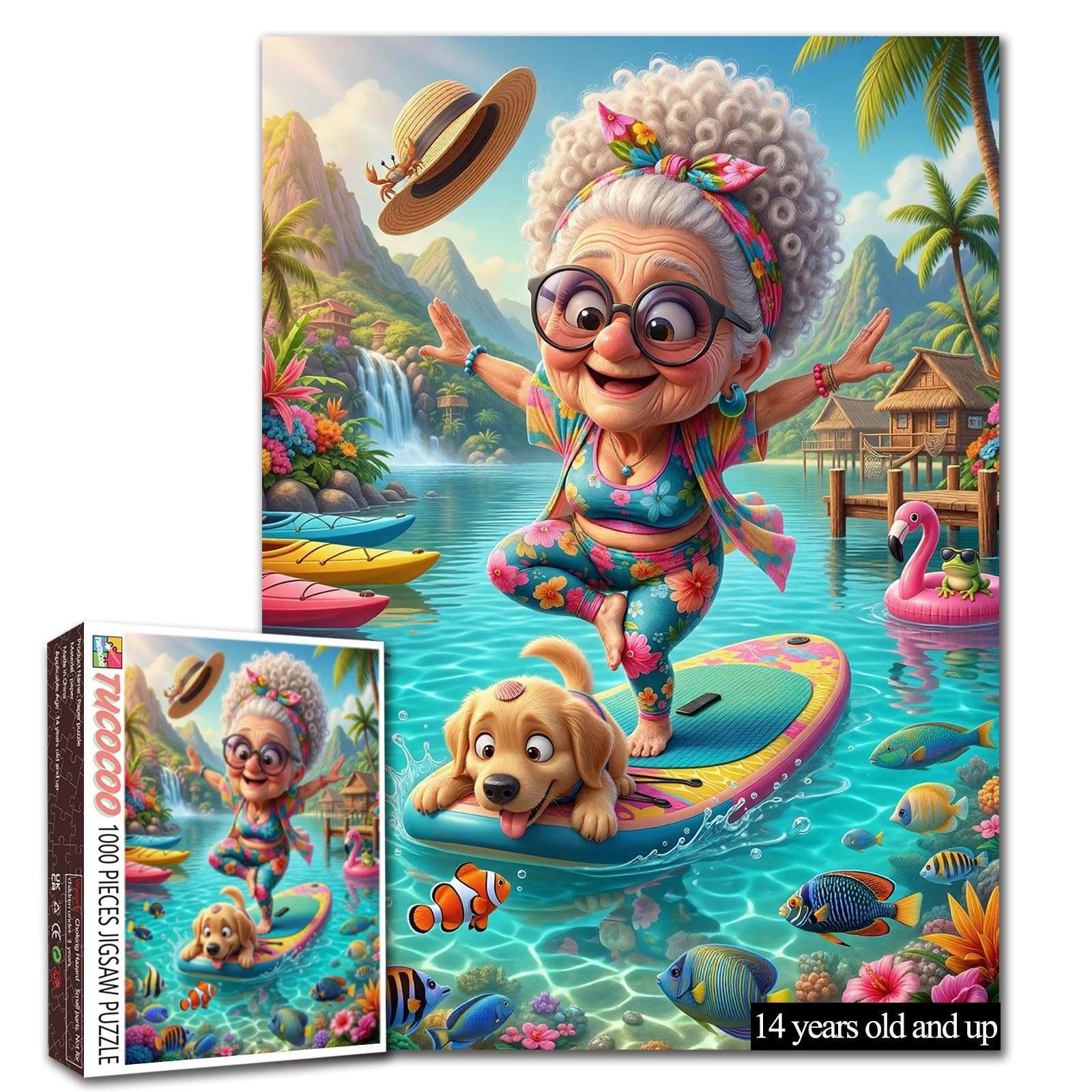 Funny Grandma Paddle Board Summer Puzzle Tropical Vacation Jigsaw Adults — image 1