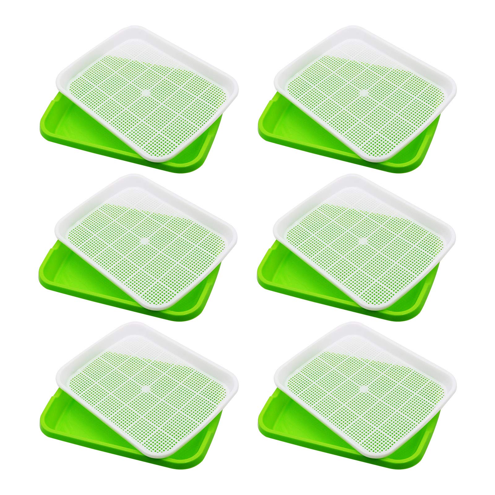 Seed Sprouter Trays 6 Pack, Microgreens Growing Trays BPA Free Nursery Tray Seed Germination Tray Wheatgrass Cat Grass Seedling Planting Storaging Trays for Garden Home Office