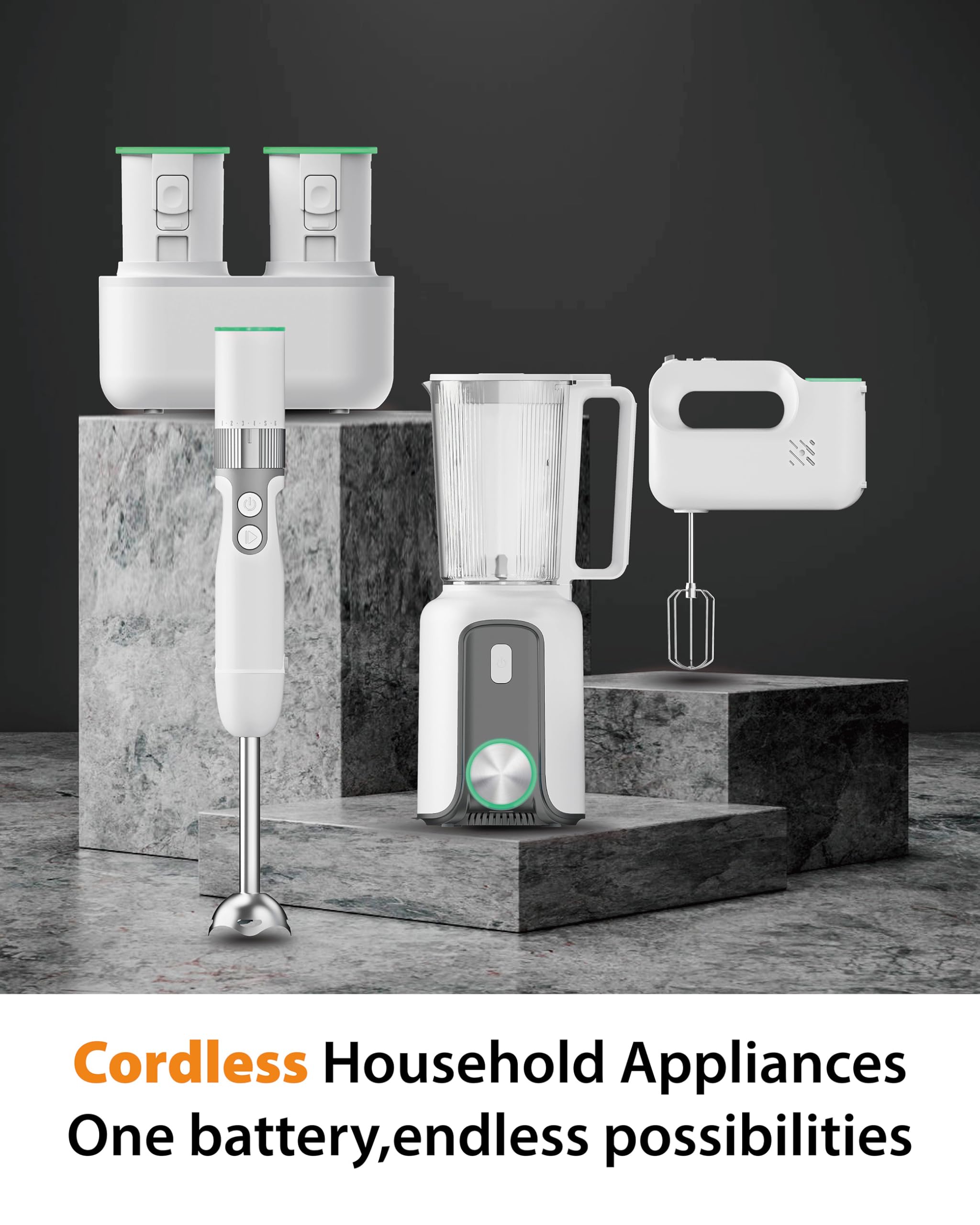 3-in-1 Cordless Kitchen Gift Set - Rechargeable Hand Blender, Mixer & Smoothie Maker with Fast Charger | Perfect for Home Cooking, Baking & Healthy Drinks | Includes 2 Batteries | Housewarming Gift