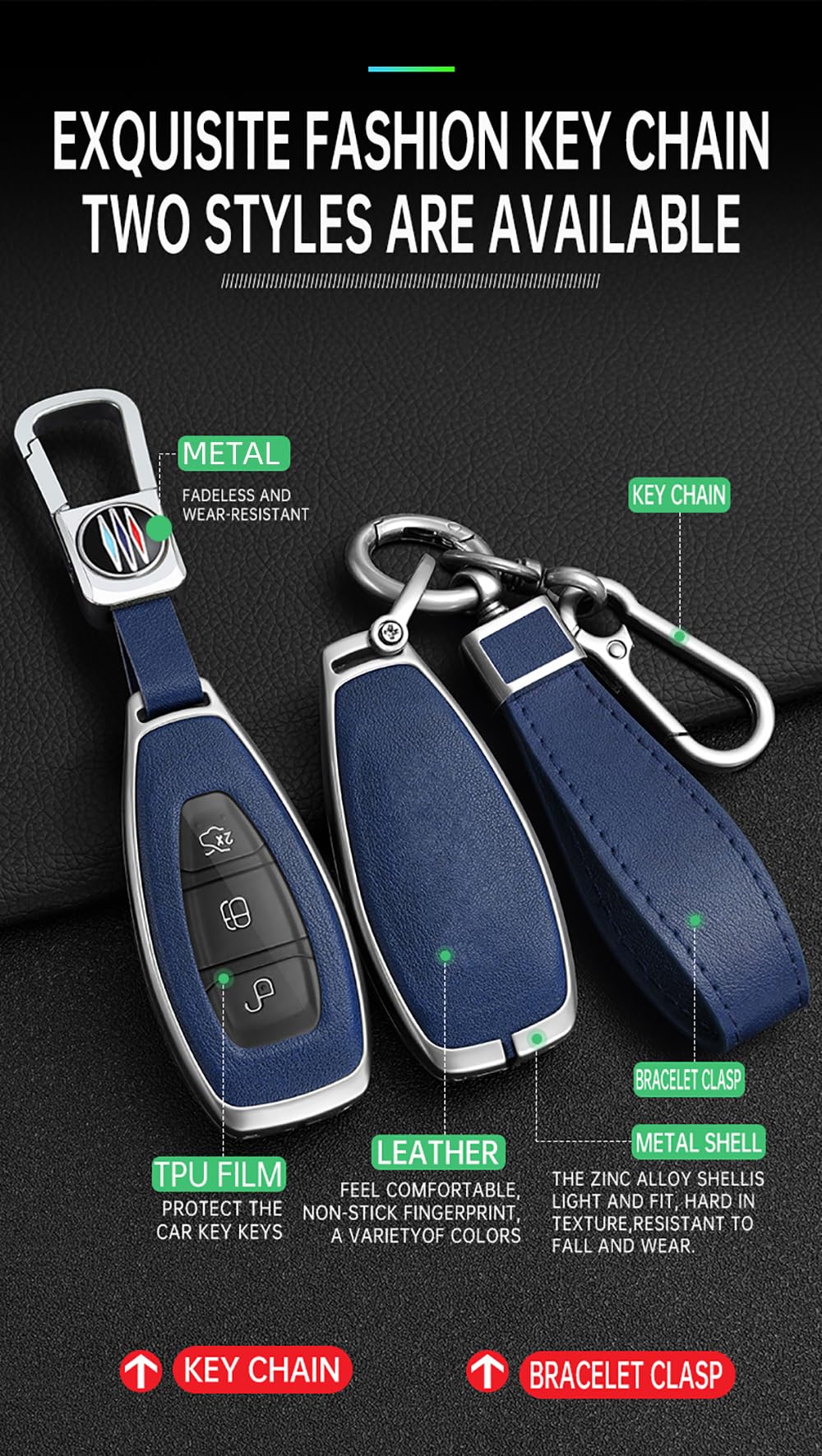 ontto Etui na kluczyki samochodowe pasuje do Ford Focus 3 4 ST Mondeo MK3 MK4 Fiesta Fusion Kuga Ecosport S-Max, etui na klucze, skrzynka na klucze