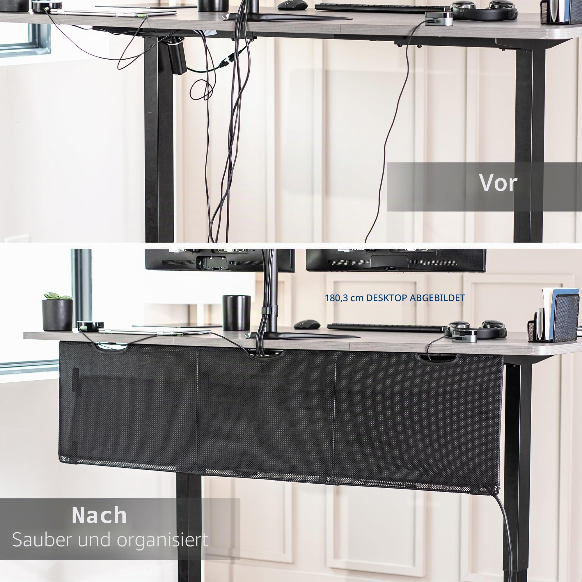 VIVO Schreibtisch-Skirt-60 Untertisch-Sichtschutz und Kabel-Management-Organizer, 152,4 cm, Drahtversteck-Set, Panel-System, Schwarz