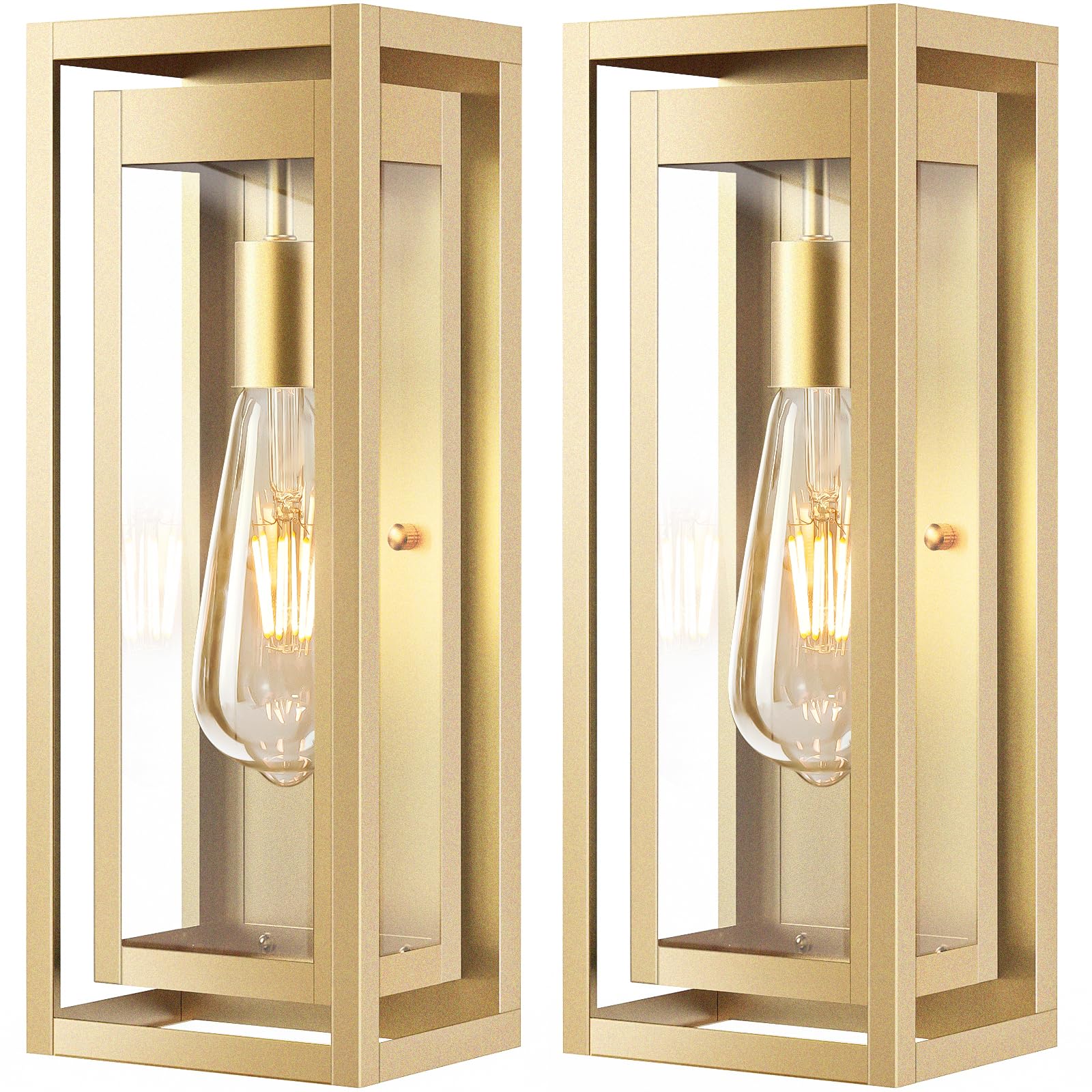 15" Outdoor Wall Lights, Gold Exterior Lighting Fixtures, 2 Pack