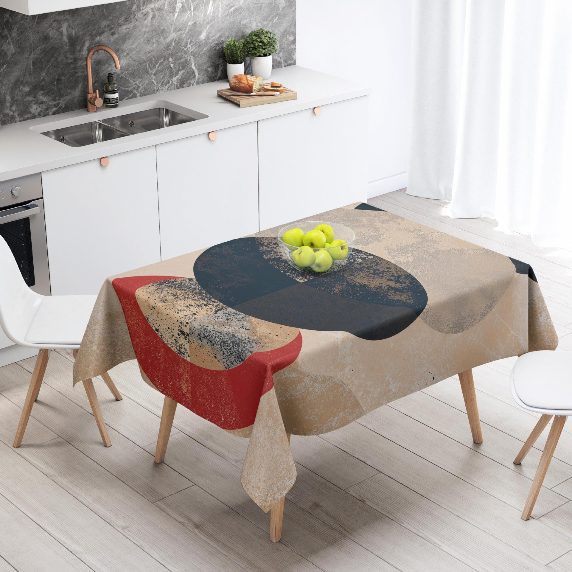 Mantel Antimanchas Geometría Roja Marrón Mantel Tela Poliéster Impermeable Lavable Manteles de Mesa Rectangular para Interior y Exterior Casa Comedor Cocina Fiesta(140x200cm)