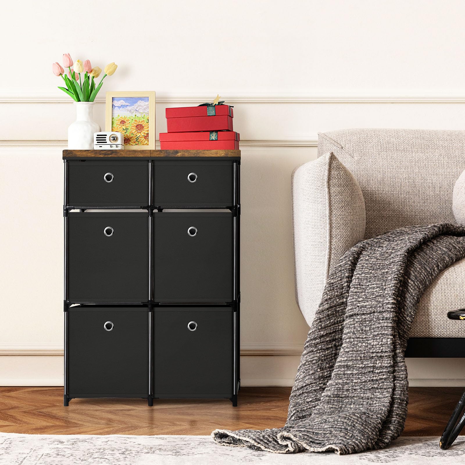 HAITRAL 6 Drawers Dresser, Chest of Drawers for Bedroom,Large Storage Organizer Unit for Closet,Easy Assembly Fabric Storage Cabinet for Living Room,Closet,Dorm,Hallway,Storage Drawer Units(Black)