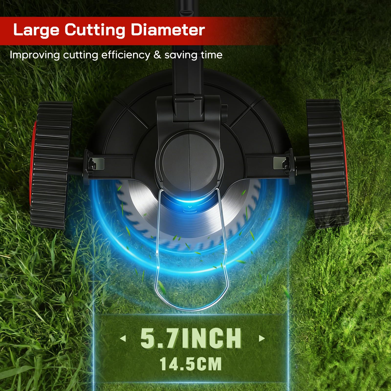 Desbrozadora con batería, 5 en 1 batería con 2 baterías, 4 cuchillas intercambiables para ramas, setos, hierba y musgo, cortacésped eléctrico para patios, jardines y bordes de aceras, altura ajustable