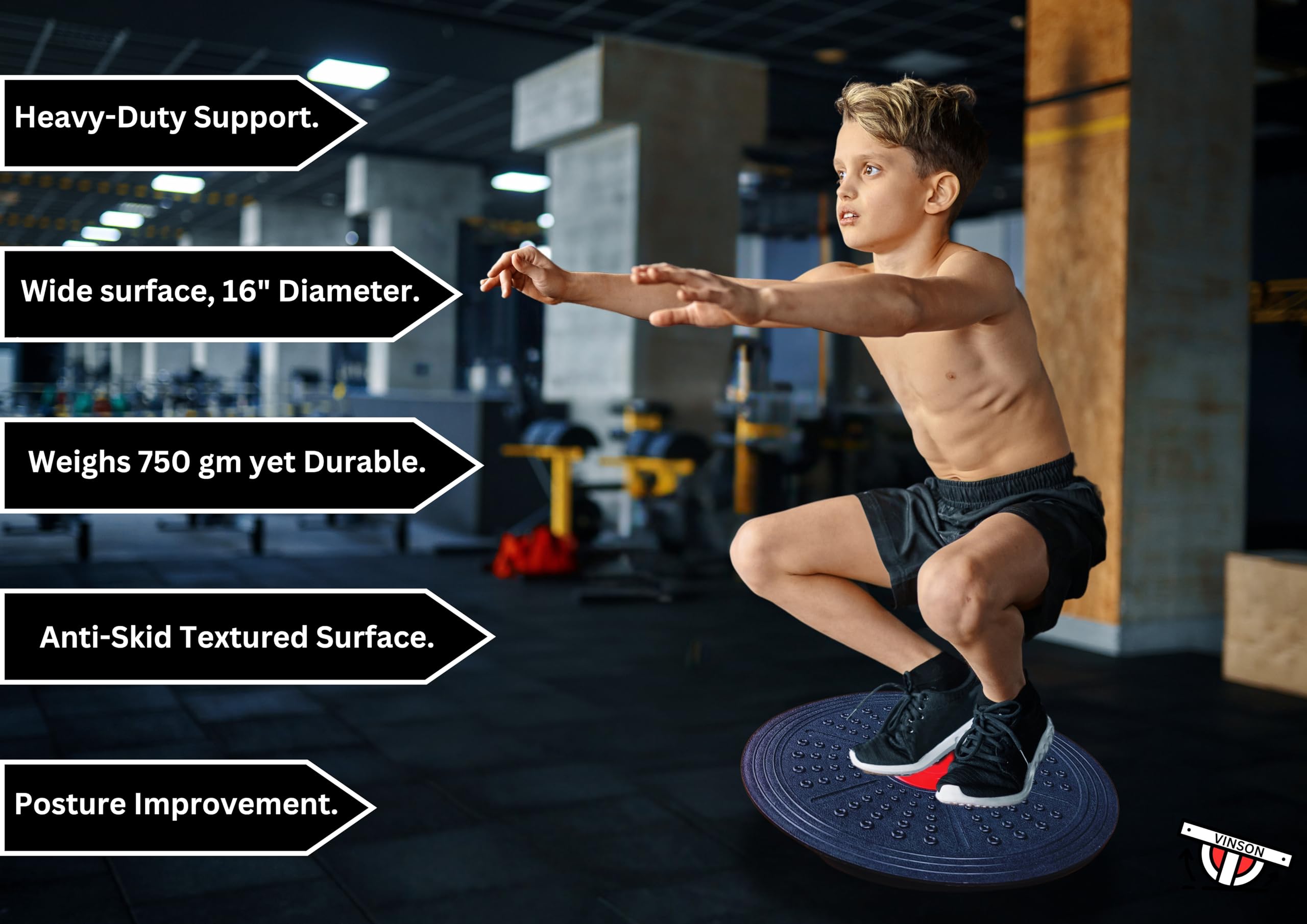 Vinson Wobble Balance Board for Physiotherapy, Gym, Occupational Therapy & other Fitness Exercises with a weight handling capacity of upto 130 KG,Black Color, Weight of the Board - 750 gm 3