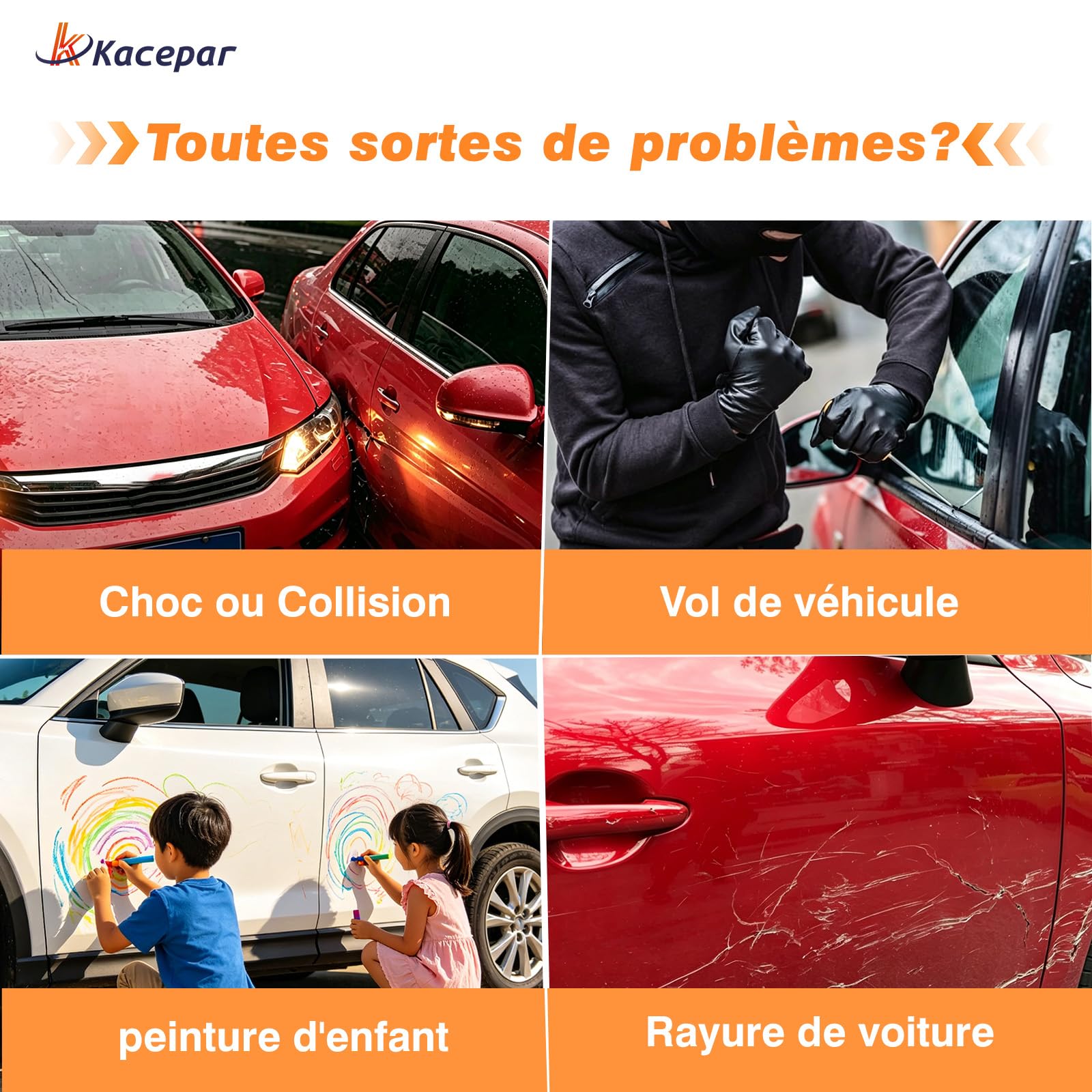 Alarme Voiture Universelle 12V, Kacepar Système Antivol avec Détecteur Security Protection Anti-Theft Kit, avec 2 télécommandes et 1 sirène de klaxon, CW-8110