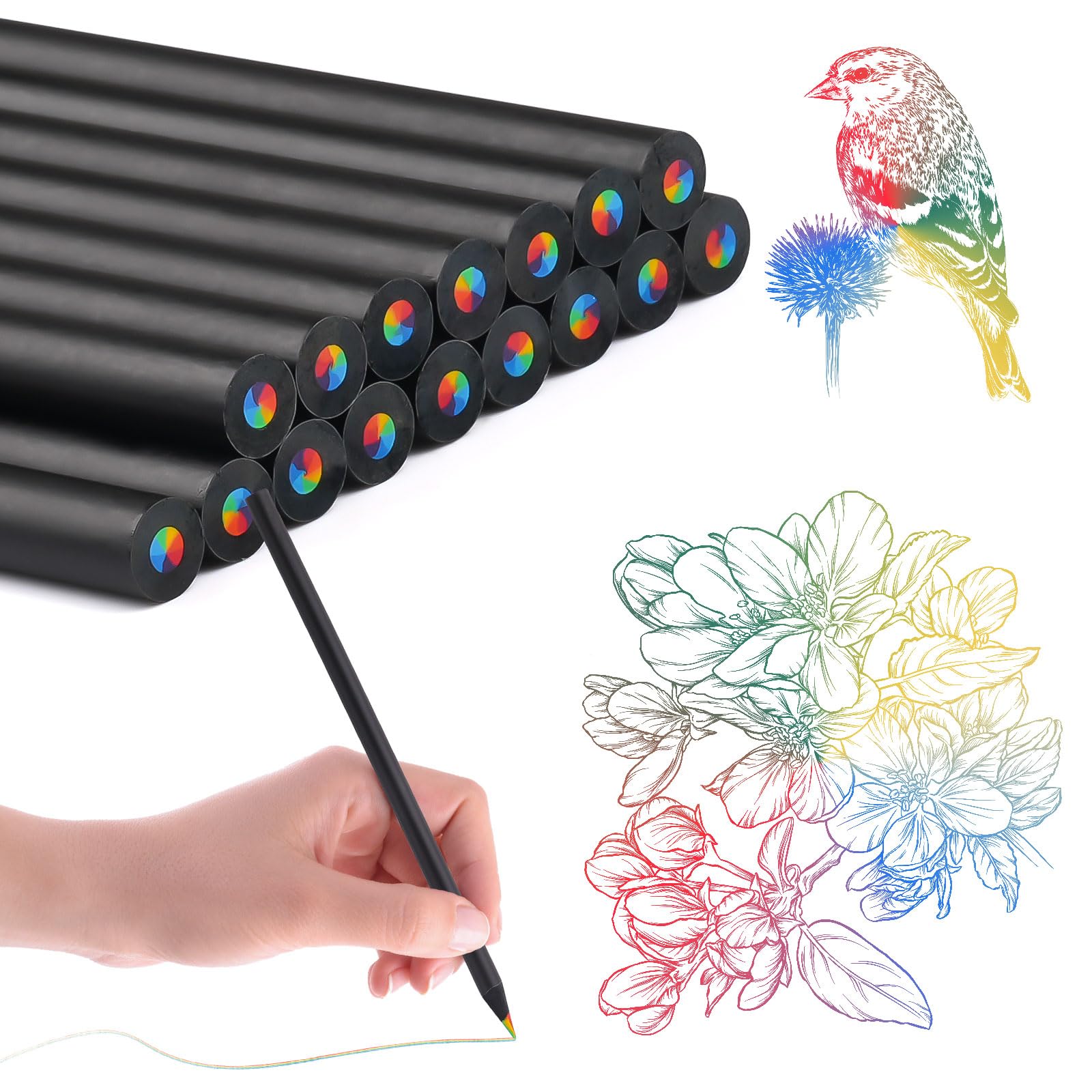 AUAUY 24 Pièces Crayon Arc-en-Ciel, 7 En 1 Crayon De Couleurs, Crayon De Couleurs Enfants Avec Gomme Et Taille-Crayon, Crayon épais Pour Maison Ecole Enfant Dessin Coloriage Esquisse