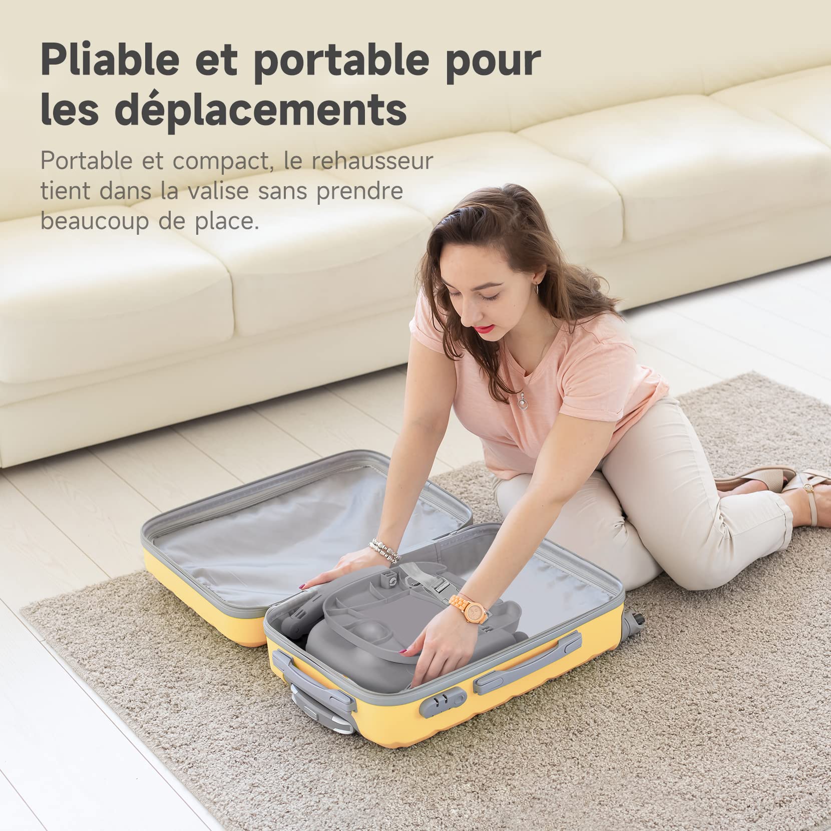 YOLEO Réhausseur Chaise Enfant Pliable, Chaise Haute Bébé Portable, Siège, Chaise repas en Hauteur Réglable, Plateau Amovible, 6 mois à 3 ans, Gris