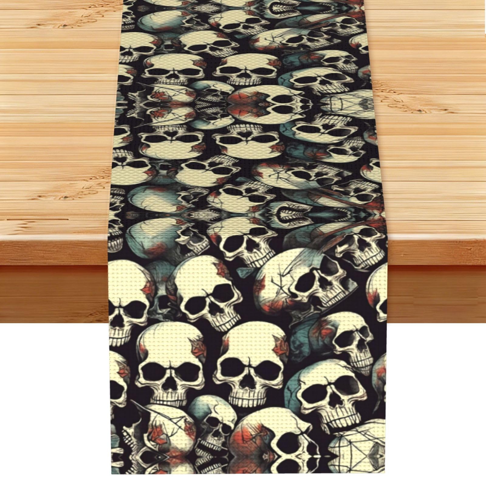 Skull Skeleton Printed Dining Table Runner 13x72 Inch, Non-Fading Decor for Kitchen Dresser Fireplace Mantel