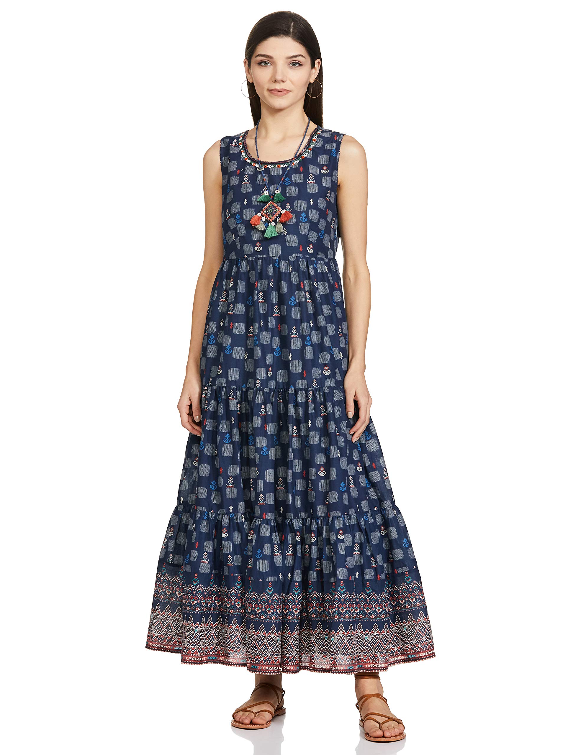 BIBA Women Indigo Flared Cotton Dress