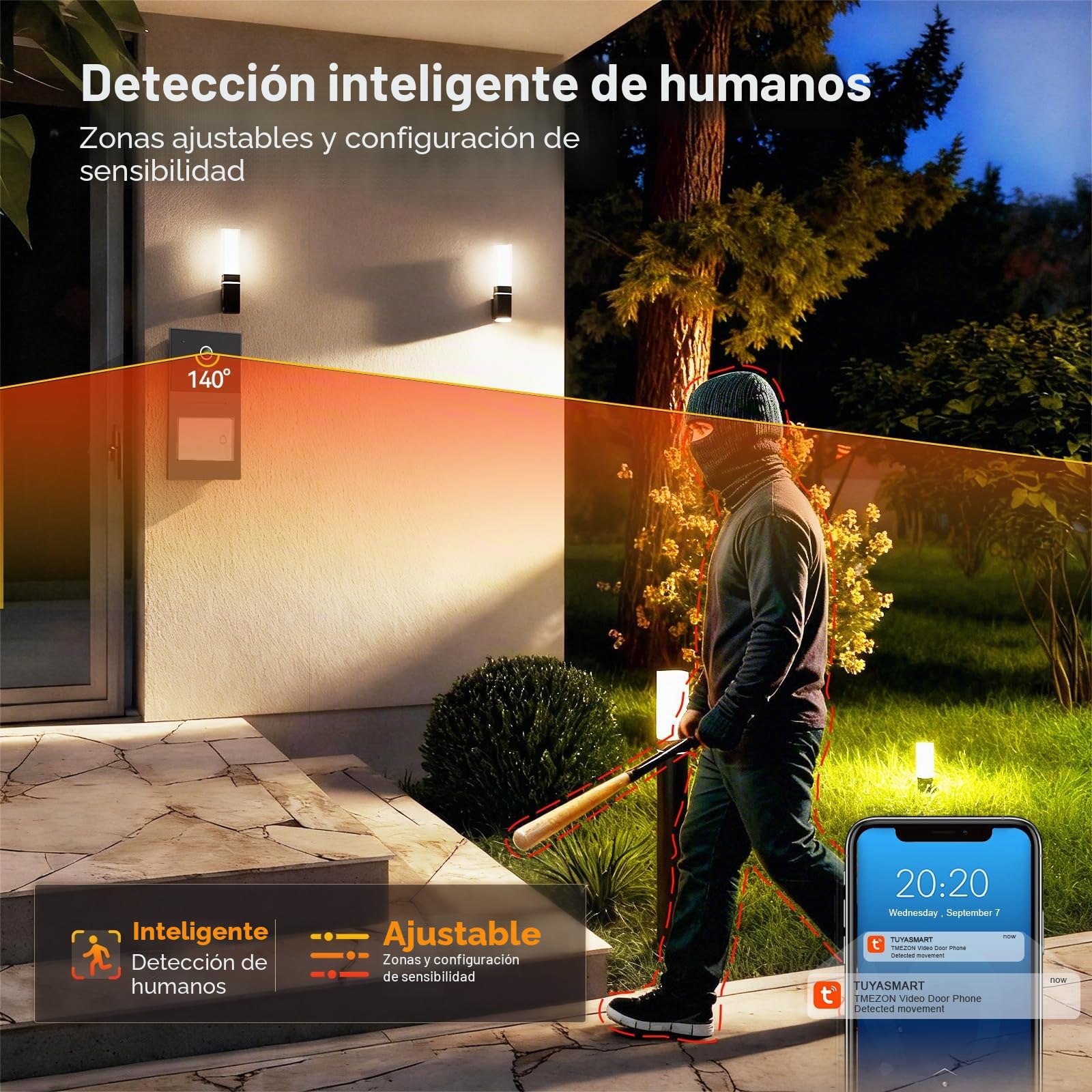 TMEZON Videoportero WiFi 2 Hilos,Timbre Video Sistema Intercomunicador,Pantalla táctil IP de 7",Timbre Metálico de 1080P con Cámara,detección de Movimiento Humano,Desbloqueo por App/Tarjeta RFID