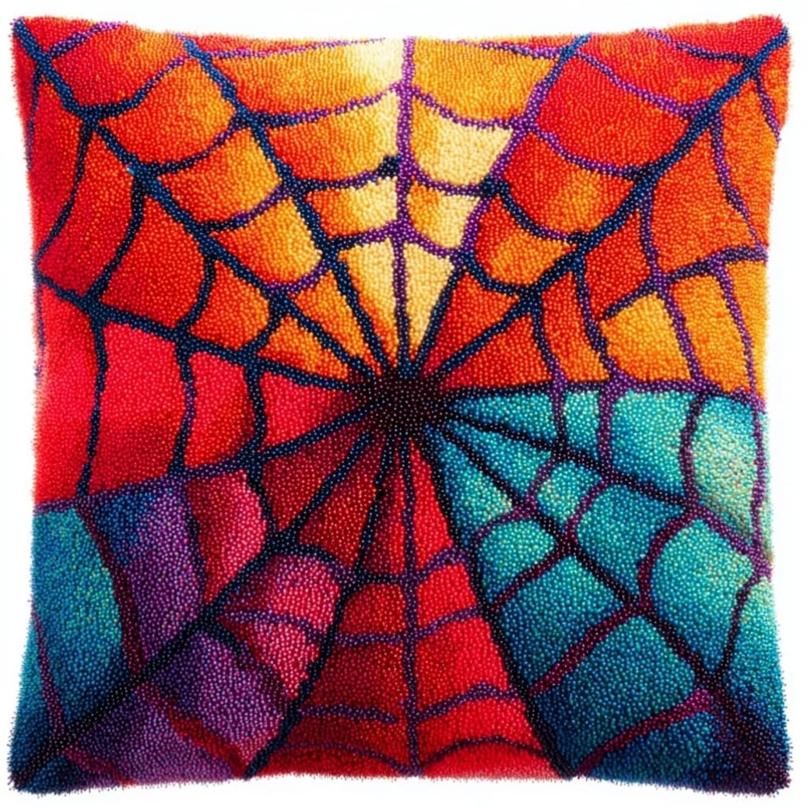 AxiangziK Creative Latch Hook Pillow Kit,Spider Web Latch Hook Kit for Adults Beginners 17x17in,DIY Embroidery Cushion for Home Christmas Sofa Decor & Gift Idea