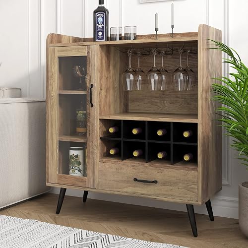 Armoire à vin Buffet avec 1 Porte en Verre et tiroir 3 SogesHome