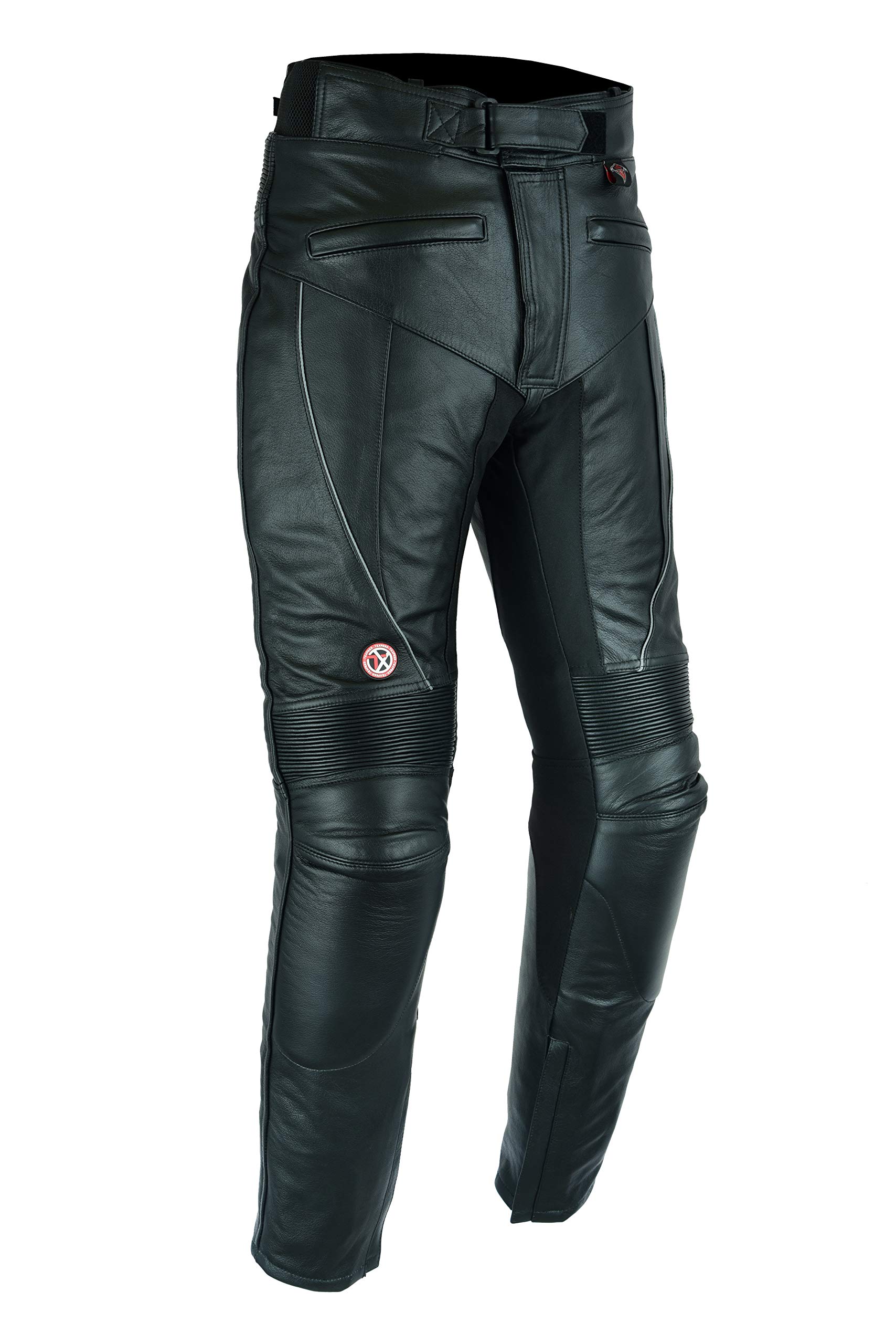 Texpeed Pantalones de moto cuero - Hombre Impermeable Motocicleta de turismo para de con auténtica protección de armadura de motociclista CE (EN 1621-1) Negro - (XL Cintura/Pierna Regular)