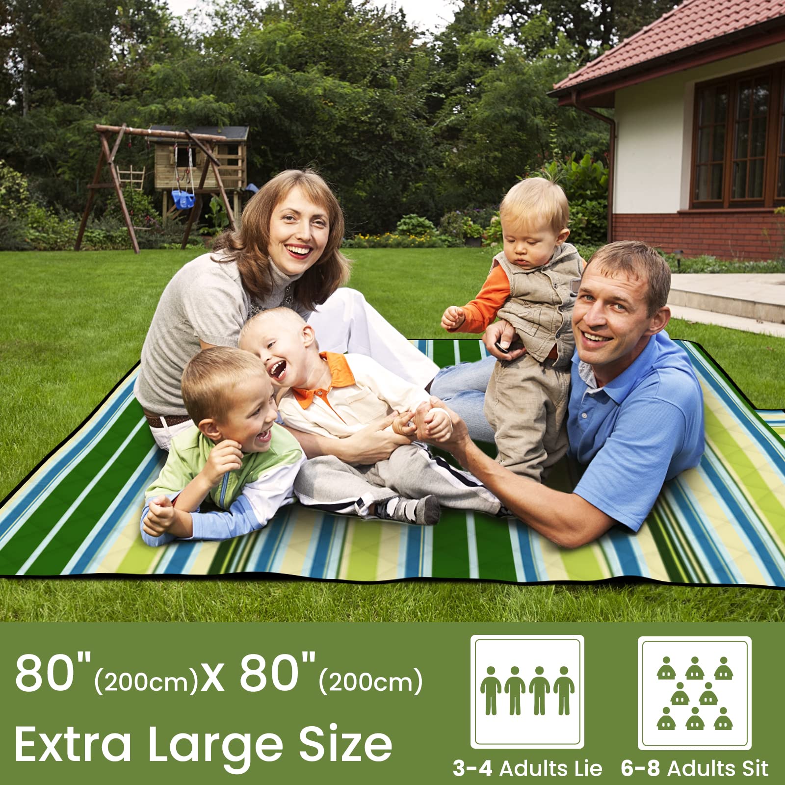 Telo Picnic Impermeabile, 200x200 cm Coperta Picnic Impermeabile Lavabile Lavatrice, Pieghevole & Ultra Leggera Coperta Picnic da Esterno per Pic-nic, Spiaggia, Campeggio, Parco, Giardino, Estate