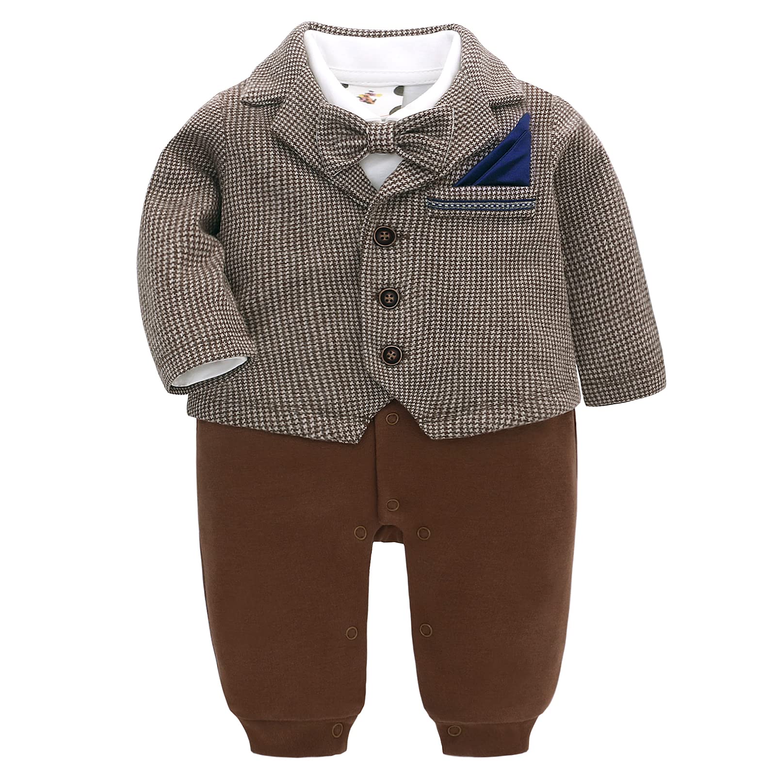 famuka Bebé Niños Trajes Esmoquin de niño Traje de Pelele de recién Nacido Traje de Fiesta de Bautizo Ropa de una Pieza (Marrón, 9M)
