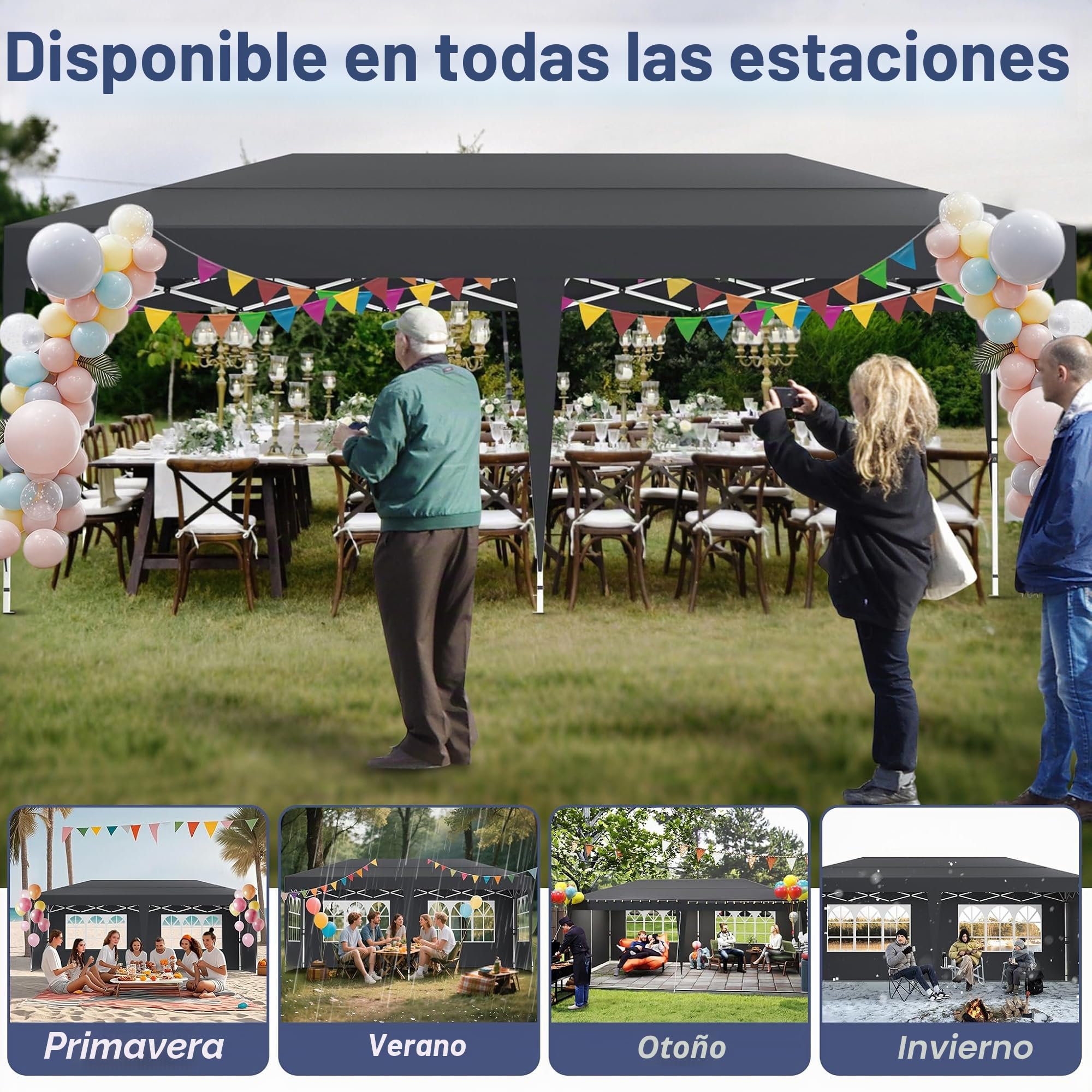 UISEBRT Pabellón plegable, 3x6, plegable, carpa para fiestas, impermeable, protección UV, altura ajustable, pabellón, exterior, incluye bolsa de transporte y anclajes de suelo, antracita