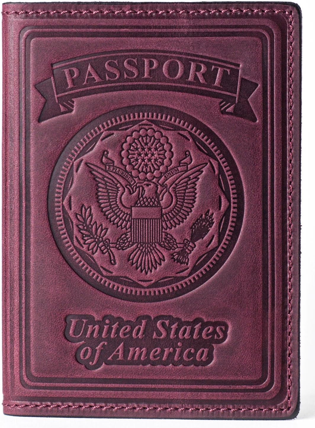 US Passport Holder Cover - Case - Leather Passport Wallet - Organizer For Men Women - Travel Acessories (Claret Vintage New)