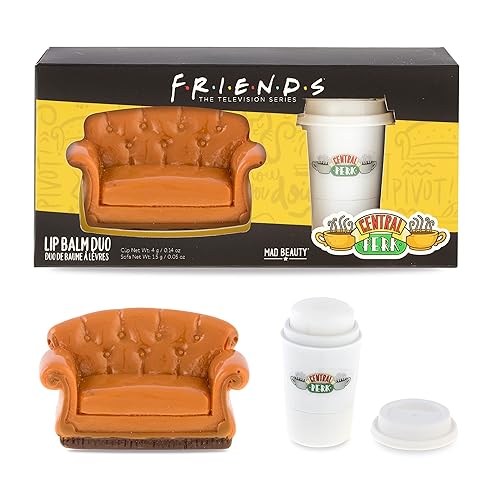 FRIENDS TV Show Central Perk Sofa & Cup Lip Balm Duo, aroma de fresa y vainilla, hidratación dulce y afrutada, juego de labios moldeados para sofá y
