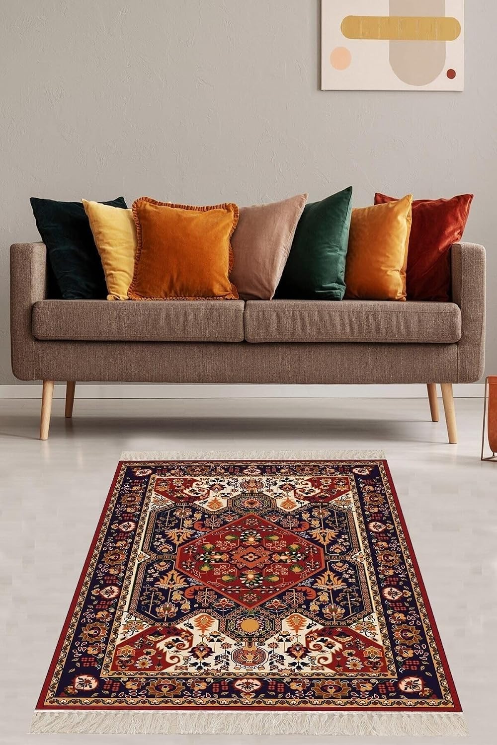 On The Clouds Kilim Desenli Etnik Dijital Baskı Yıkanabilir Kaymaz Taban Modern Salon Halısı ve Yolluk MEG952, 120 x 200