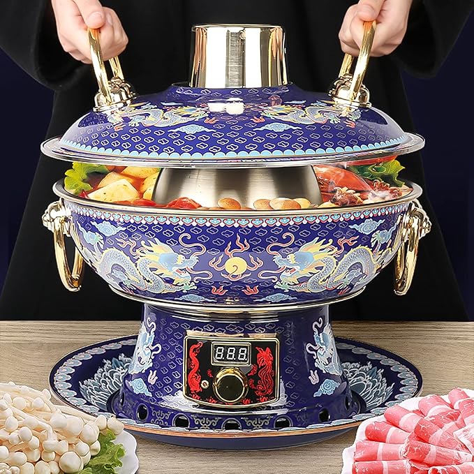 Hot Pot Eléctrico y a Carbón de Cobre, Color Rojo-A y Amarillo, 36 cm miniatura 2